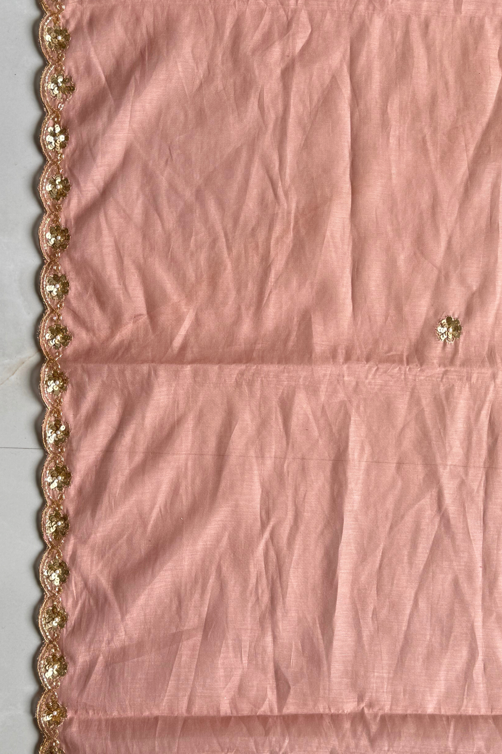 Pure Mul Chanderi Kadwa Weaving With Handwork  - Light Peach