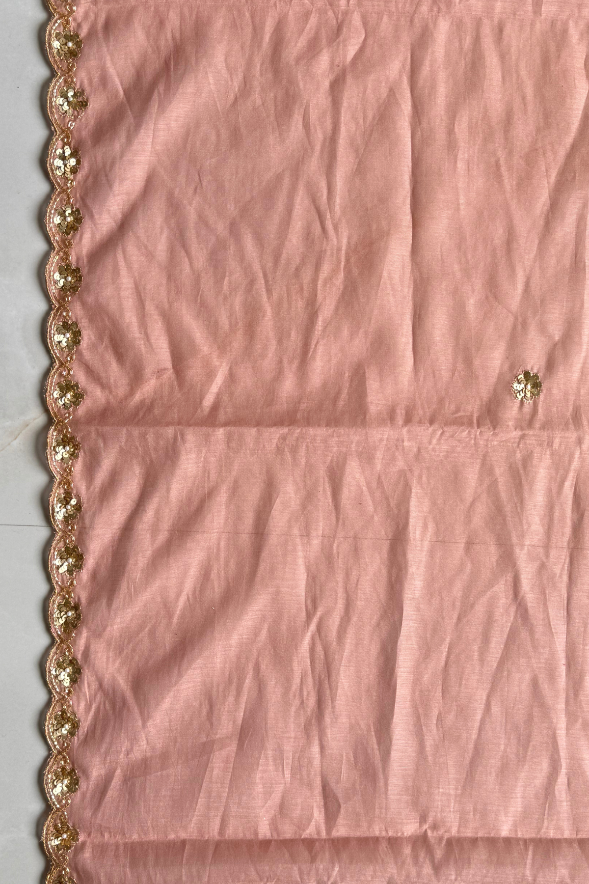 Pure Mul Chanderi Kadwa Weaving With Handwork  - Light Peach