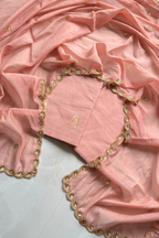 Pure Mul Chanderi Kadwa Weaving With Handwork  - Light Peach