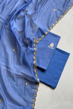 Pure Mul Chanderi Kadwa Weaving With Handwork  - Blue