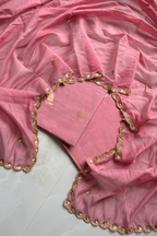 Pure Mul Chanderi Kadwa Weaving With Handwork  - Pink