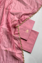 Pure Mul Chanderi Kadwa Weaving With Handwork  - Pink