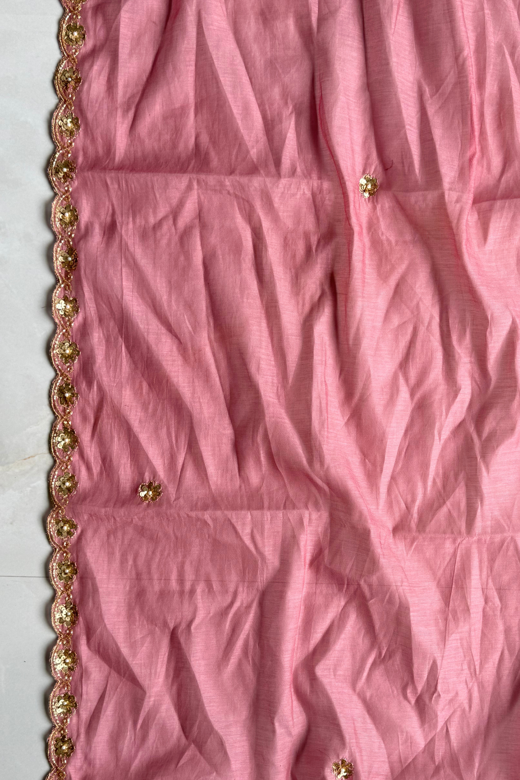 Pure Mul Chanderi Kadwa Weaving With Handwork  - Pink