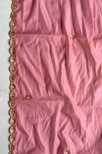 Pure Mul Chanderi Kadwa Weaving With Handwork  - Pink