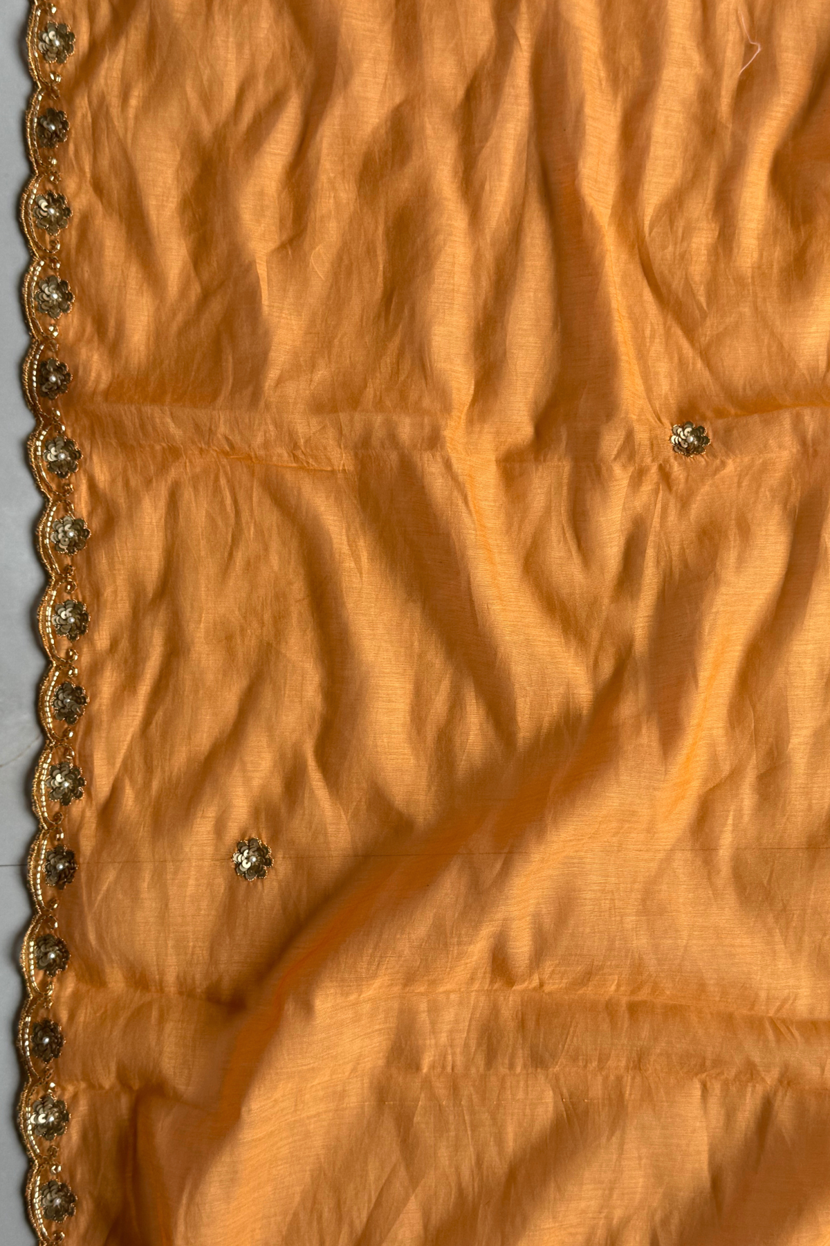Pure Mul Chanderi Kadwa Weaving With Handwork  - Light Orange