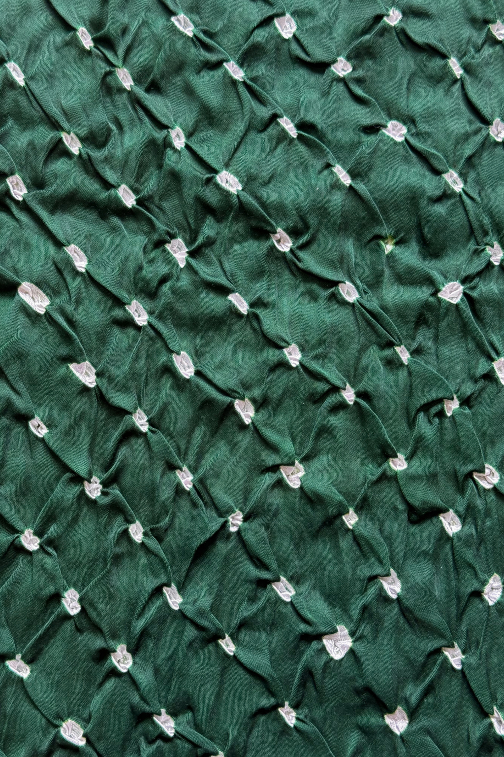 Bandhej With Kalamkari Print - 3 pc Unstiched Suit Set - Green & Pinkish Red