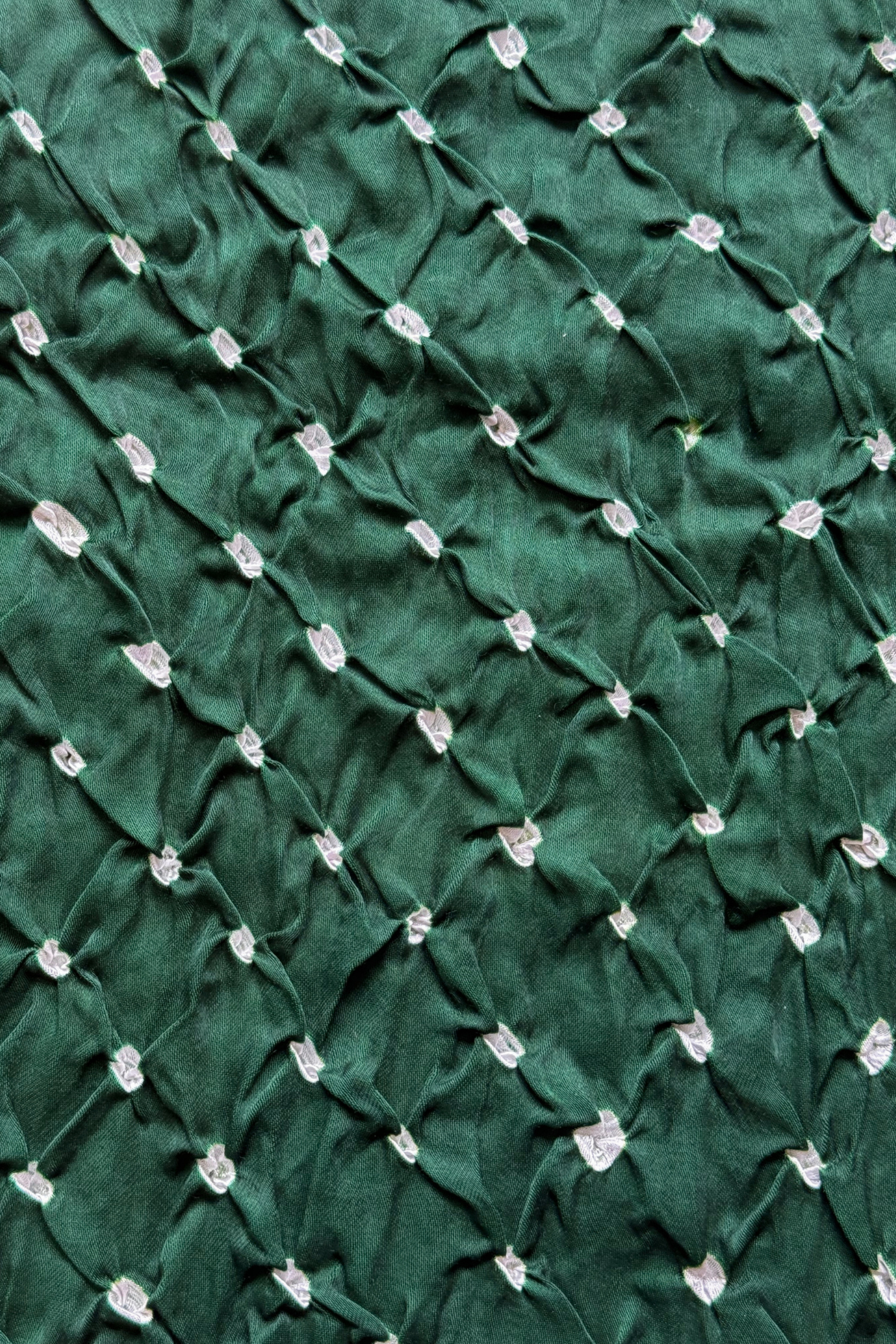 Bandhej With Kalamkari Print - 3 pc Unstiched Suit Set - Green & Pinkish Red
