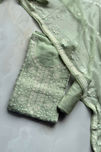 Pure Mul Chanderi Lucknowi 2-Piece Suit Set – Pista color