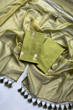 Pure Mul Chanderi With Kadwa Weaving - Olive Green