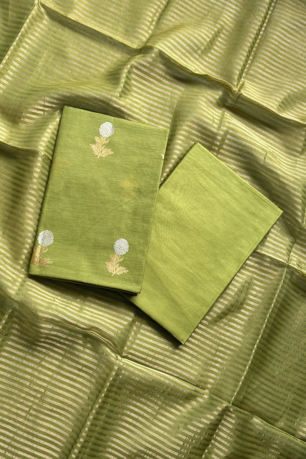 Pure Mul Chanderi With Kadwa Weaving - Olive Green