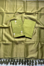 Pure Mul Chanderi With Kadwa Weaving - Olive Green