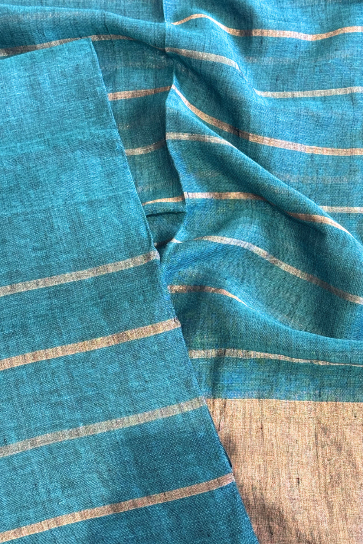 Jayshree Linen Jamdani 2 Pc Set – Teal Blue