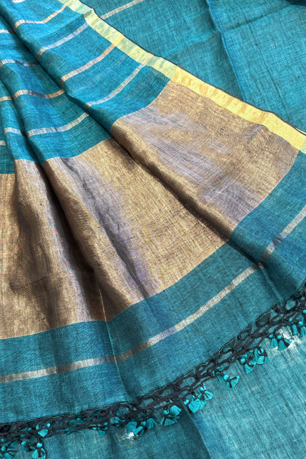 Jayshree Linen Jamdani 2 Pc Set – Teal Blue