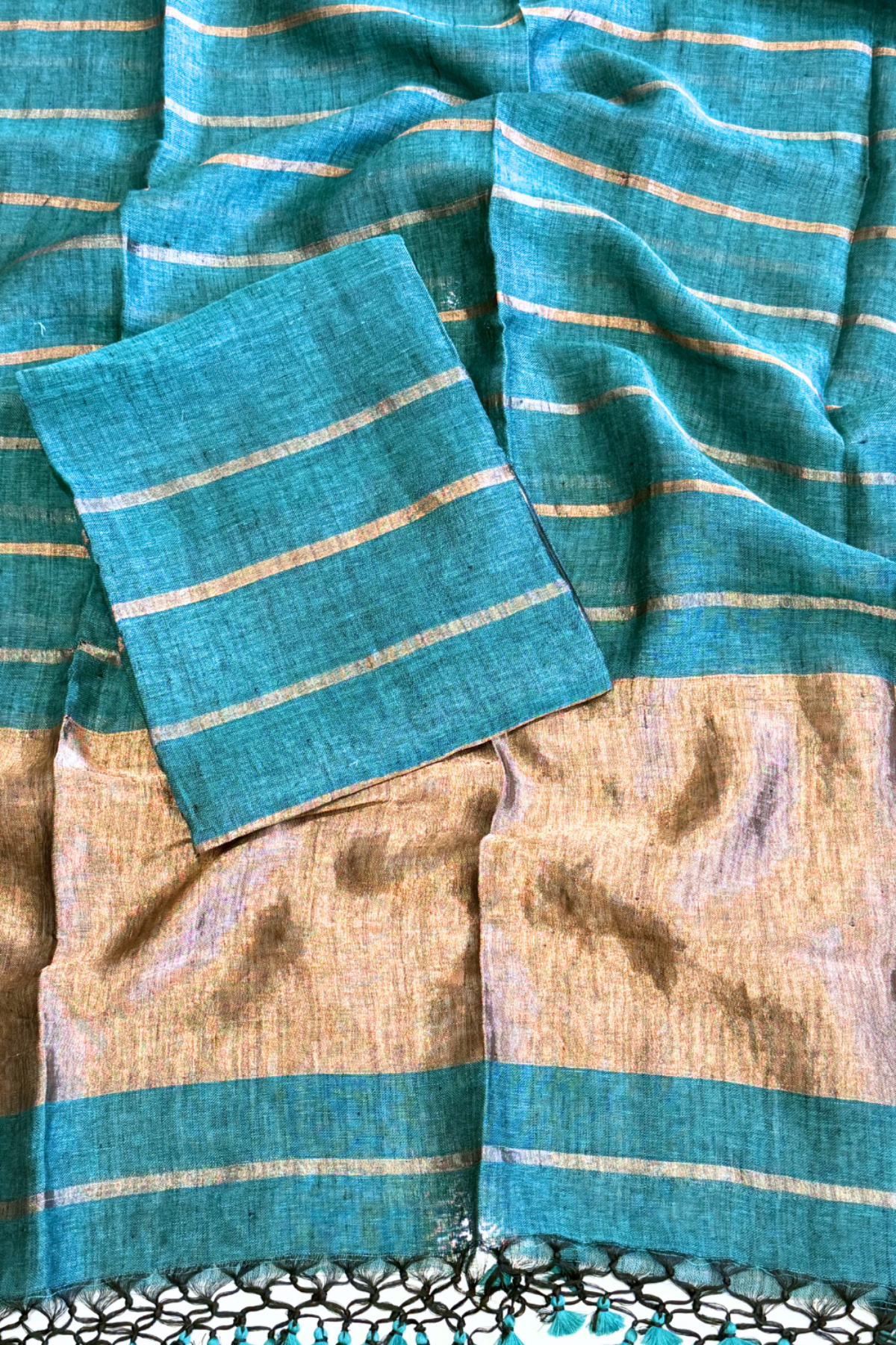 Jayshree Linen Jamdani 2 Pc Set – Teal Blue