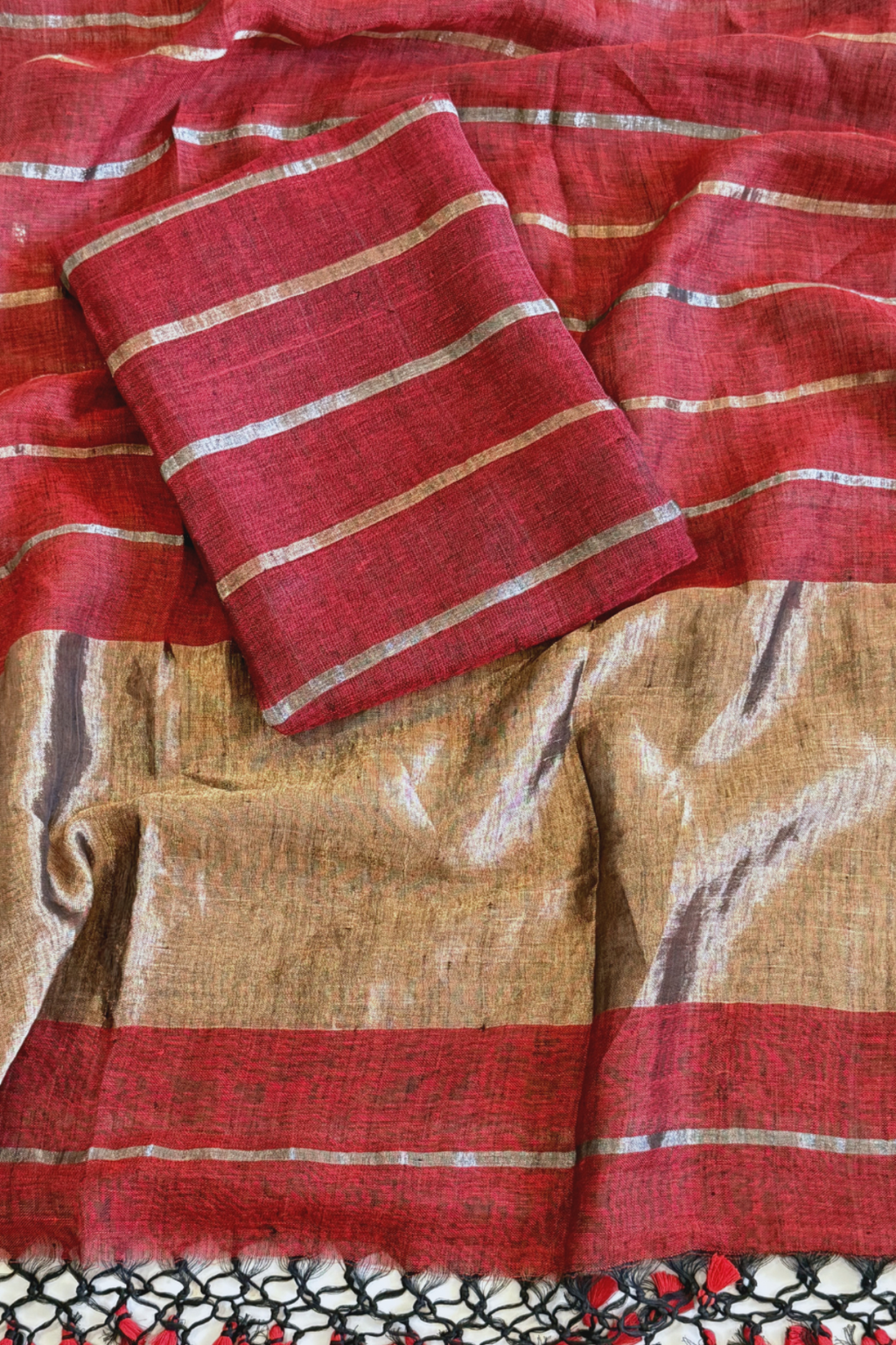 Jayshree Linen Jamdani 2 Pc Set – Red