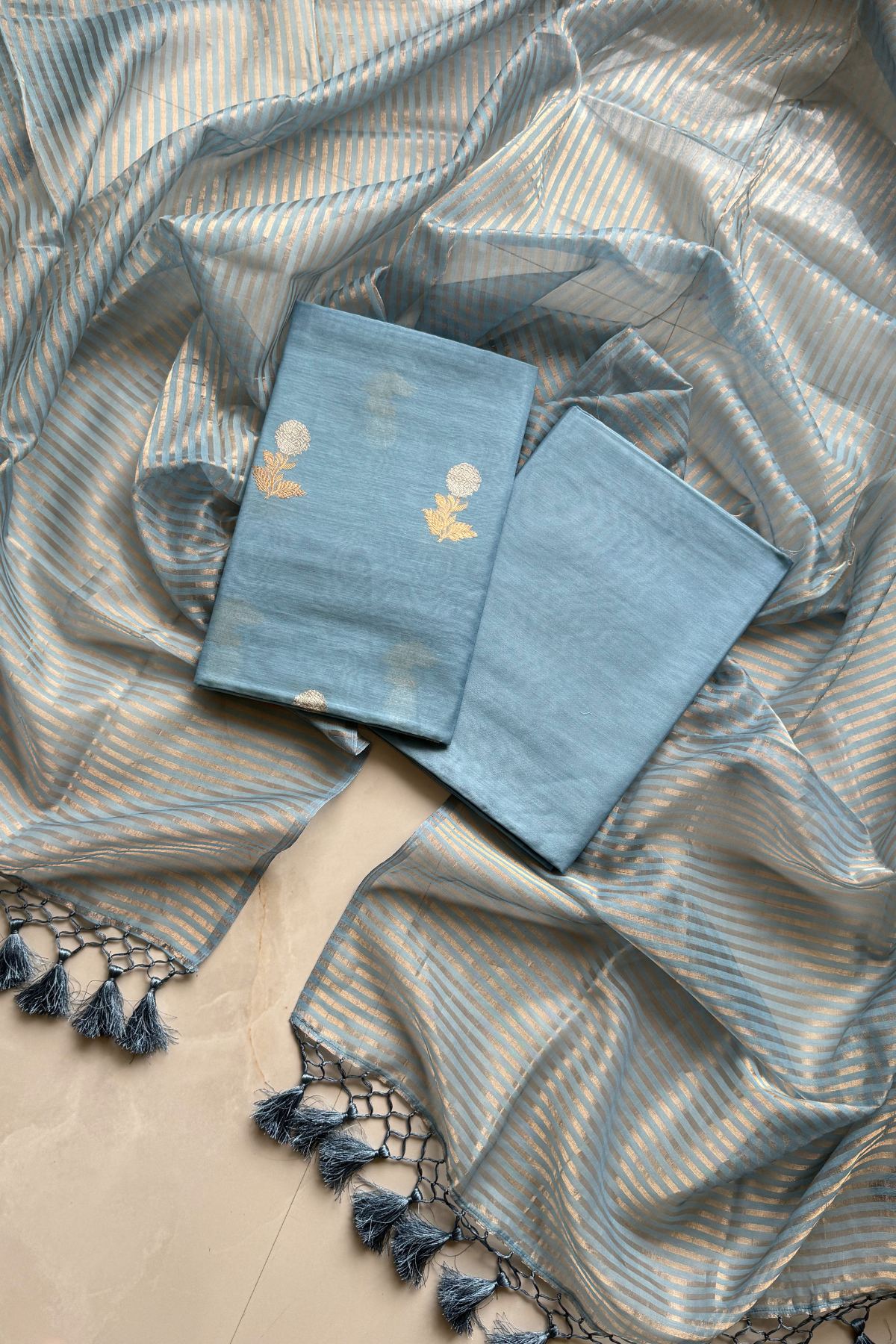 Pure Mul Chanderi With Kadwa Weaving - Powder Blue