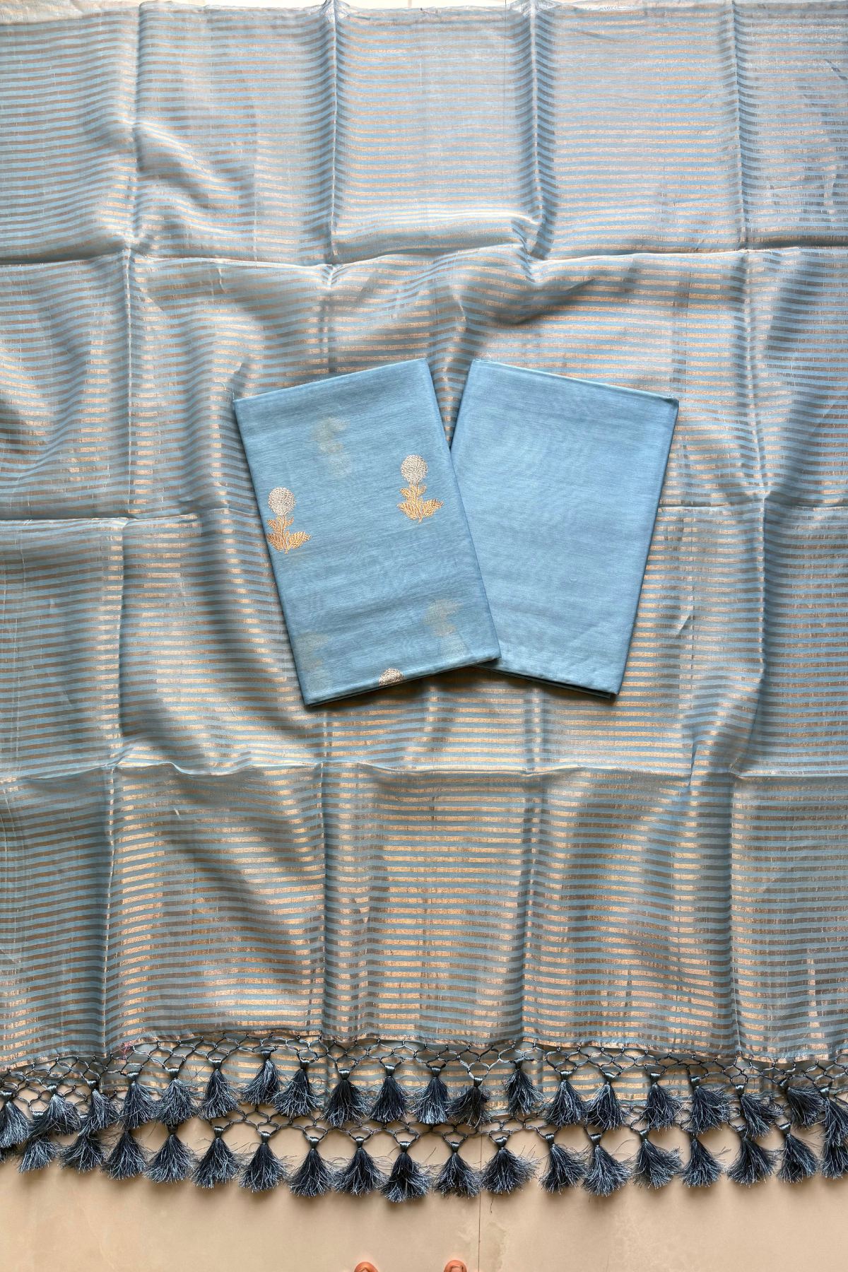 Pure Mul Chanderi With Kadwa Weaving - Powder Blue