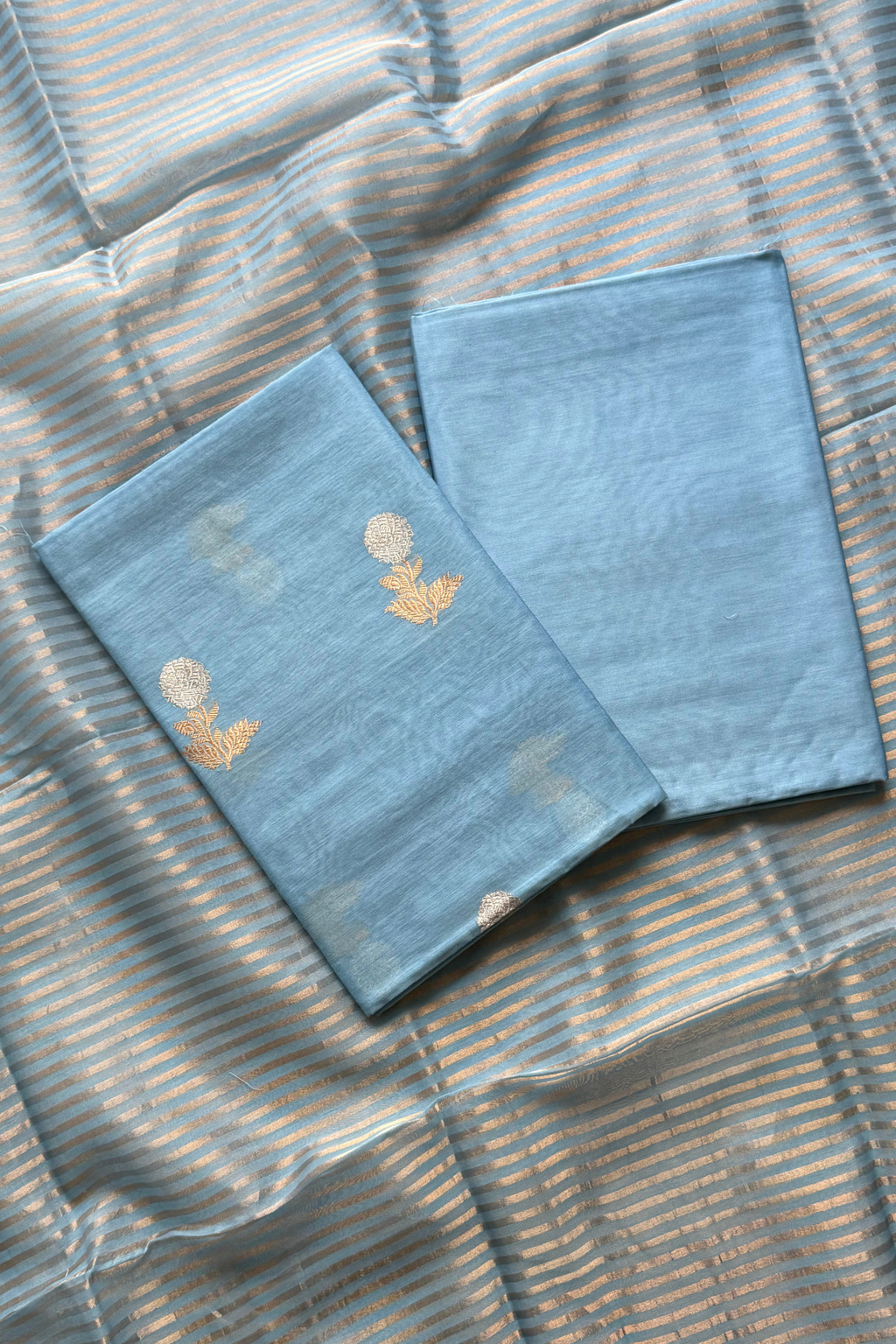 Pure Mul Chanderi With Kadwa Weaving - Powder Blue