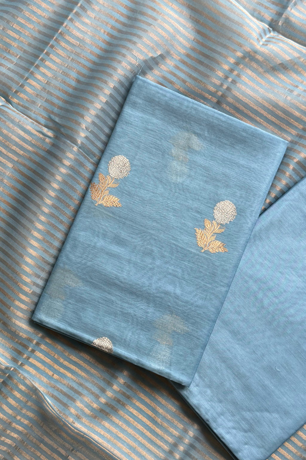 Pure Mul Chanderi With Kadwa Weaving - Powder Blue