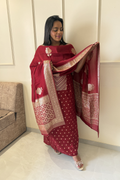 Upada Silk Suit with Banarasi Weaving & Gota Patti - 3 peice set - (Red Maroon)