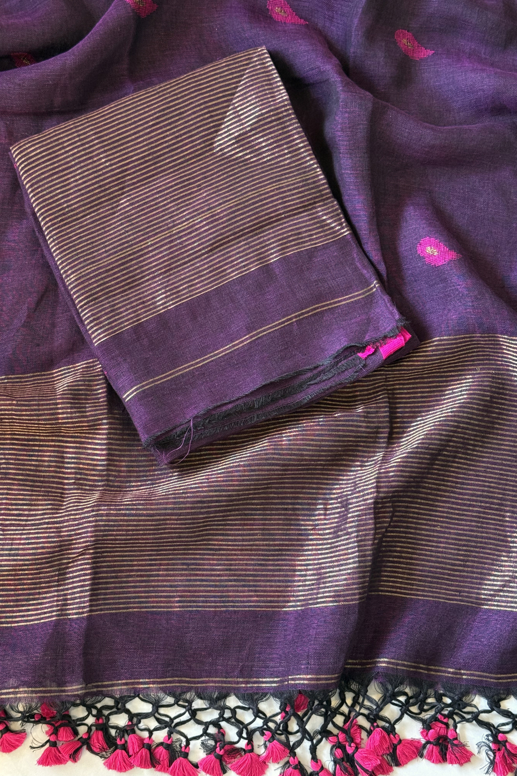 Jayshree Linen Jamdani 2 Pc Set – Purple