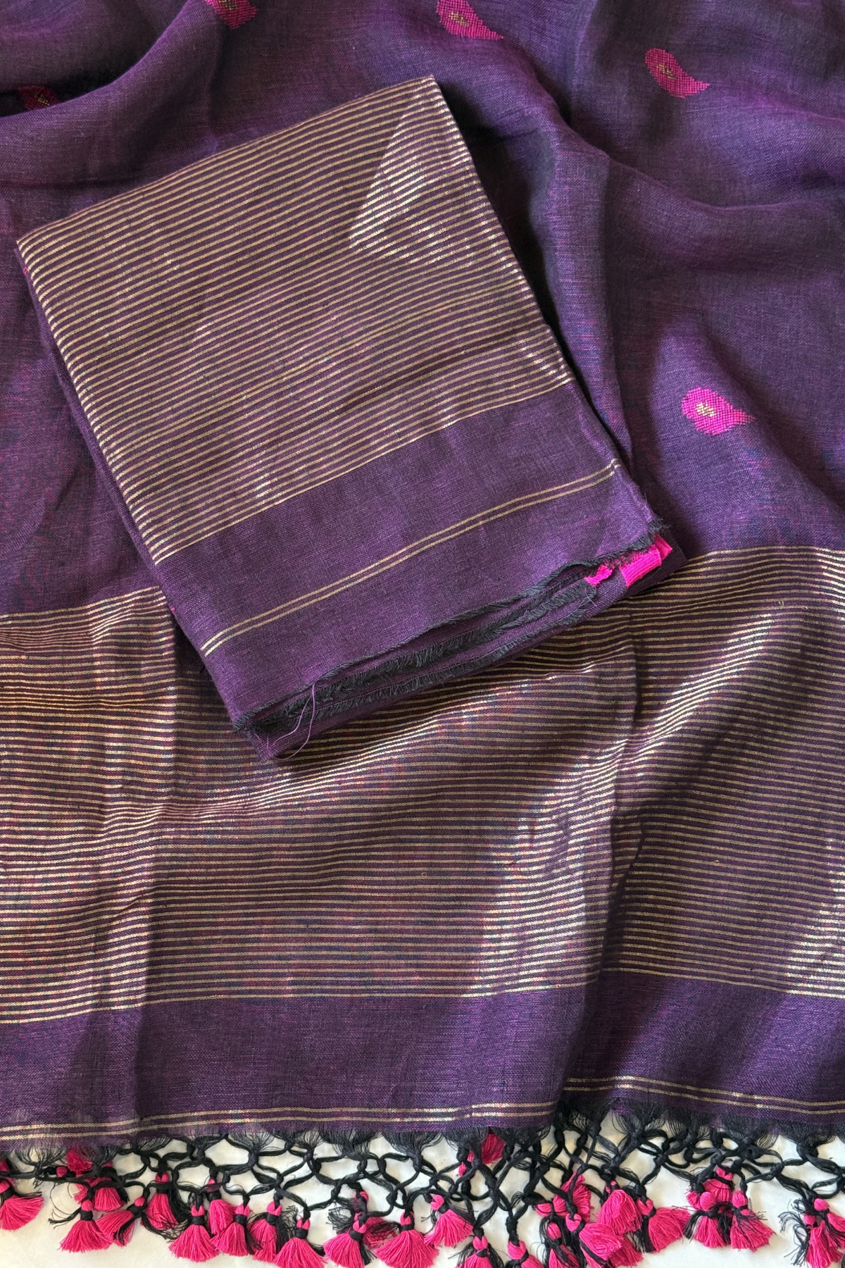 Jayshree Linen Jamdani 2 Pc Set – Purple
