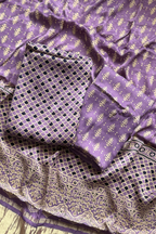 Pure Modal Satin 3-Piece Suit Set in Natural Ajrak Dye - Light Purple