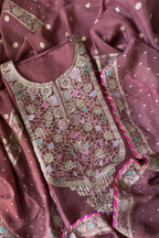 Organza silk with Banarasi meenakari weaving-3 Piece set-Wine