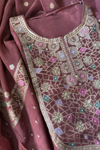 Organza silk with Banarasi meenakari weaving-3 Piece set-Wine