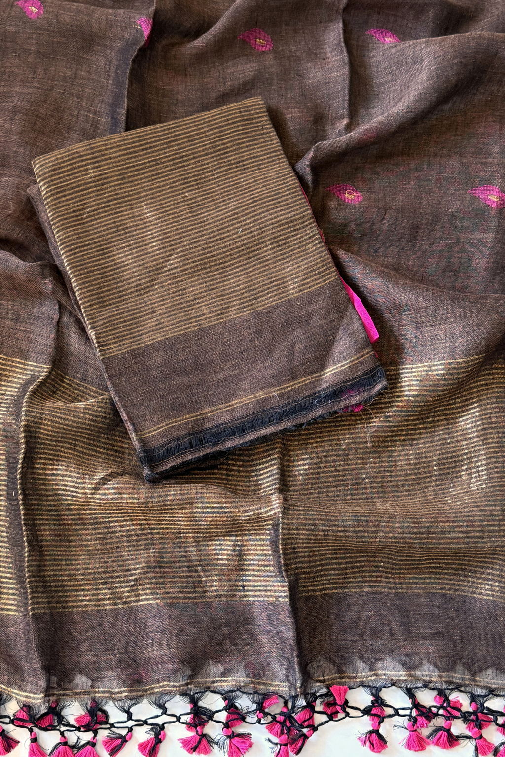 Jayshree Linen Jamdani 2 Pc Set – Brown