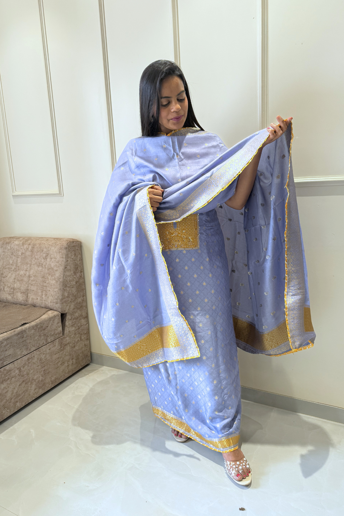 Upada Silk Fabric with banarasi weaving-Pestal Blue