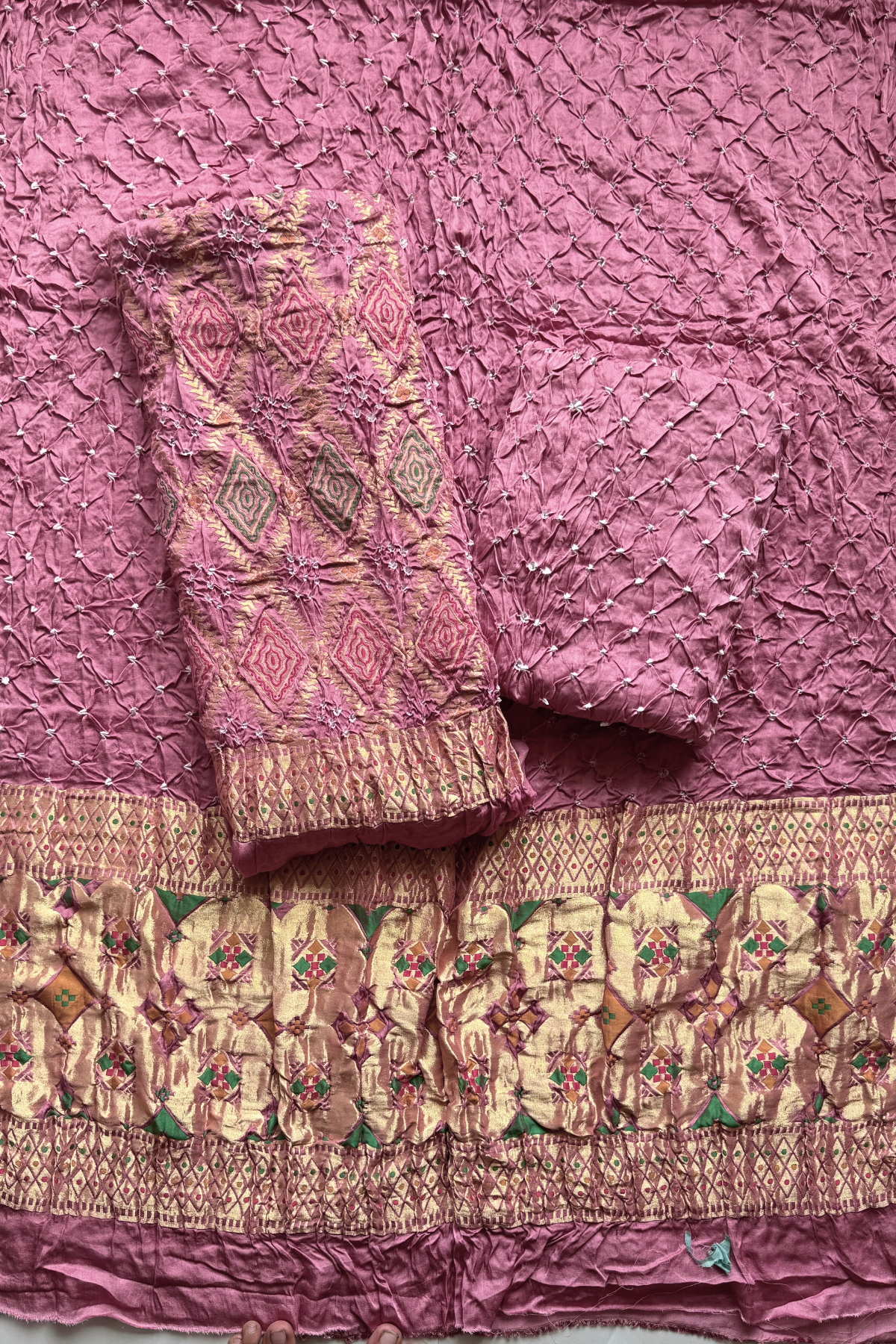 banarasi weaving With bandhej elegence - onion color