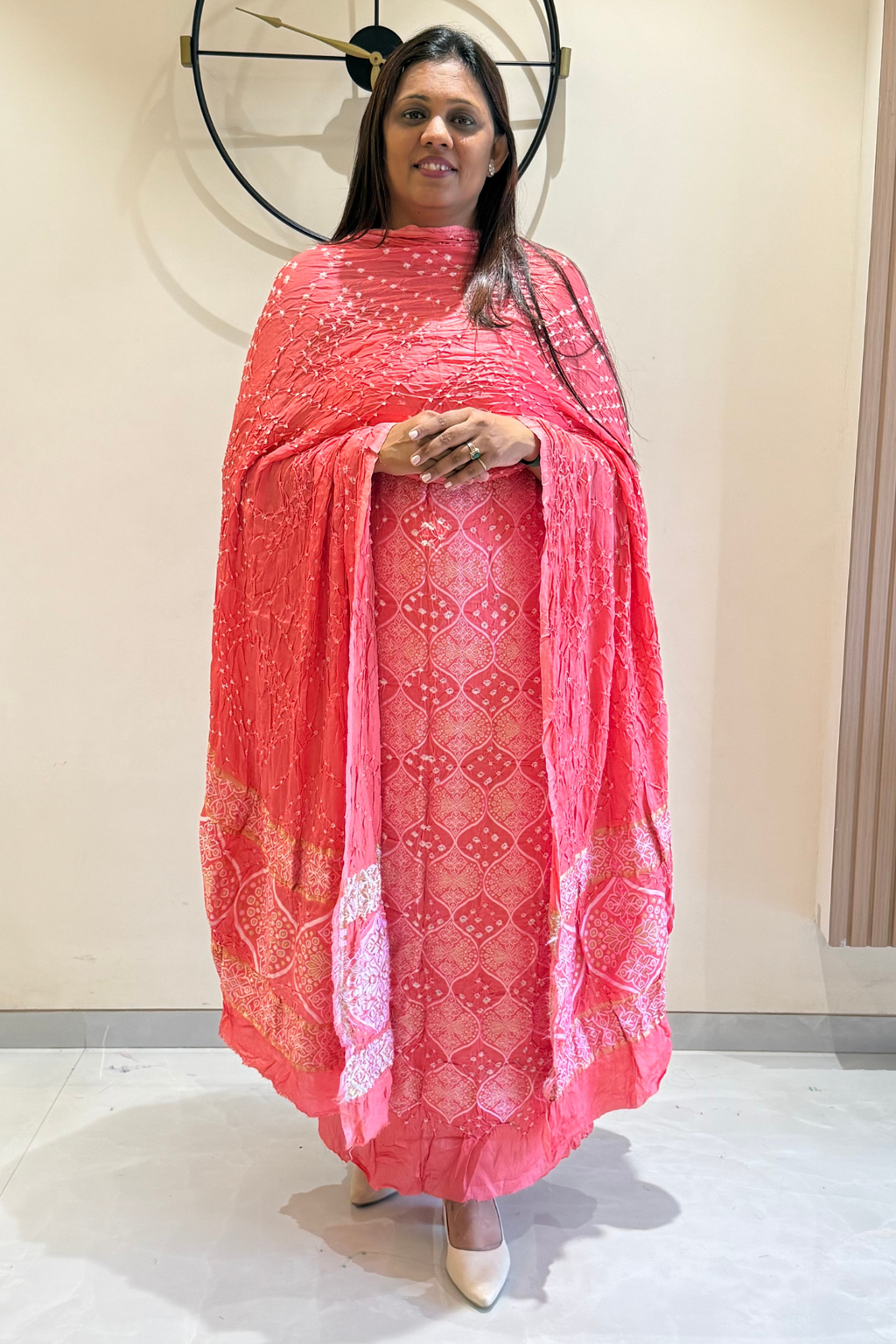 banarasi Upada weaving With bandhej - Peach Pink