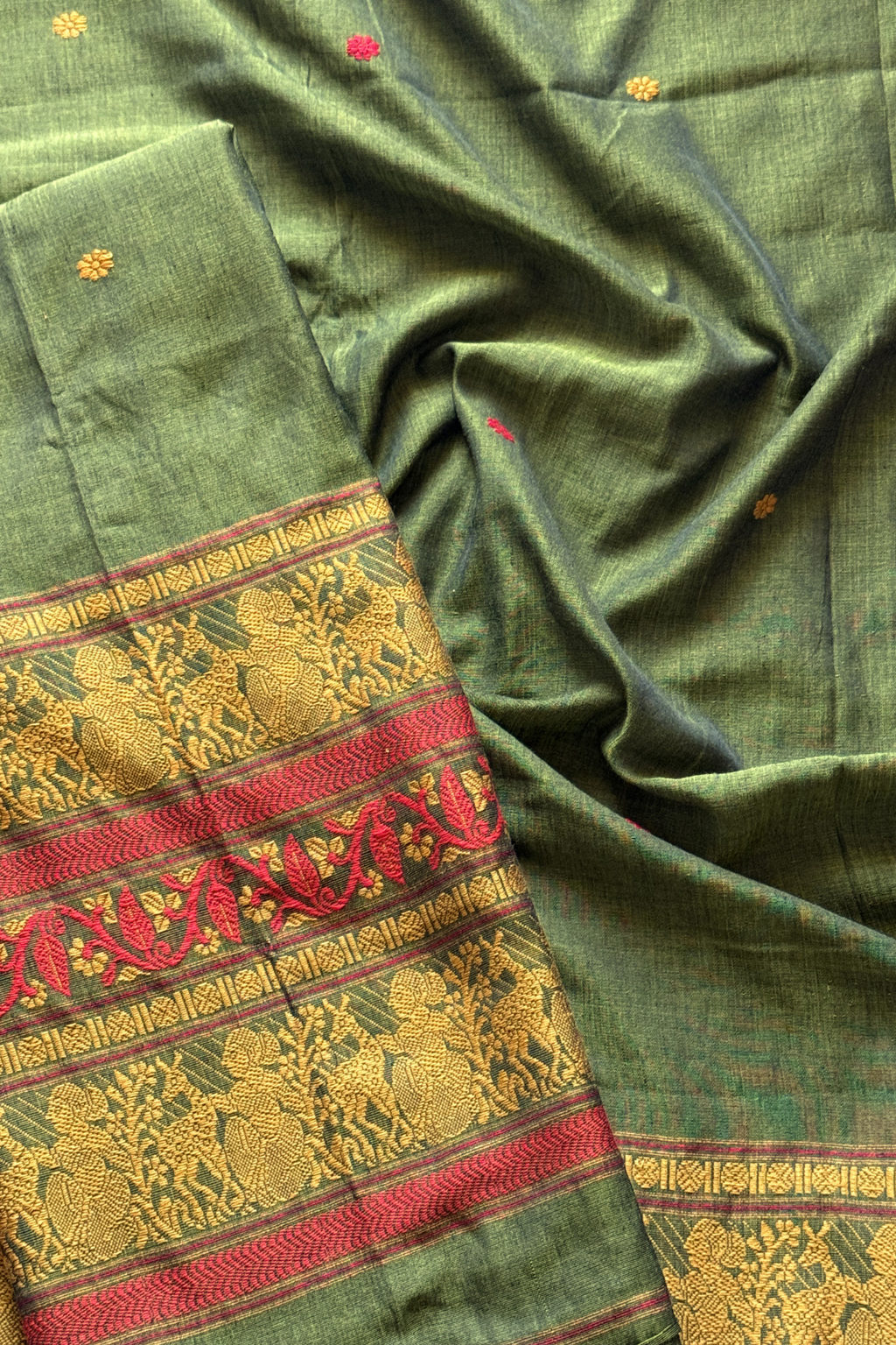 Cotton Jamdani 2 Pc Set – Olive Green