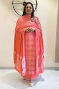 banarasi Upada weaving With bandhej - Peach Color