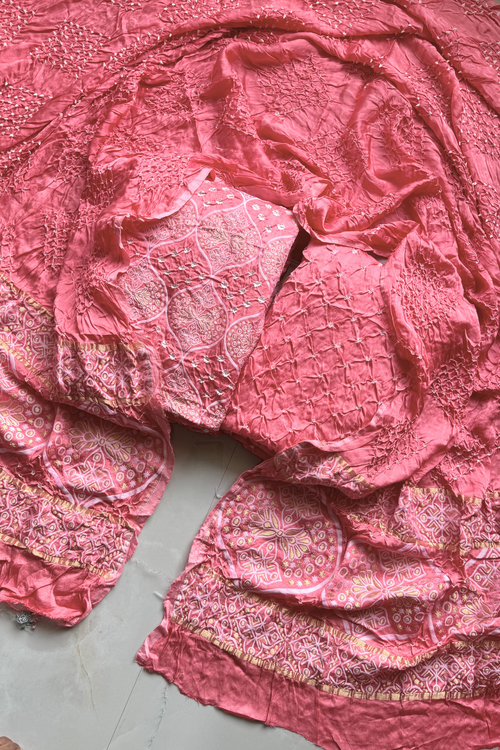 banarasi Upada weaving With bandhej - Peach Color