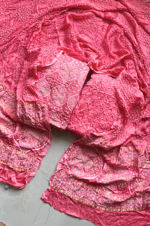 banarasi Upada weaving With bandhej - Peach Pink