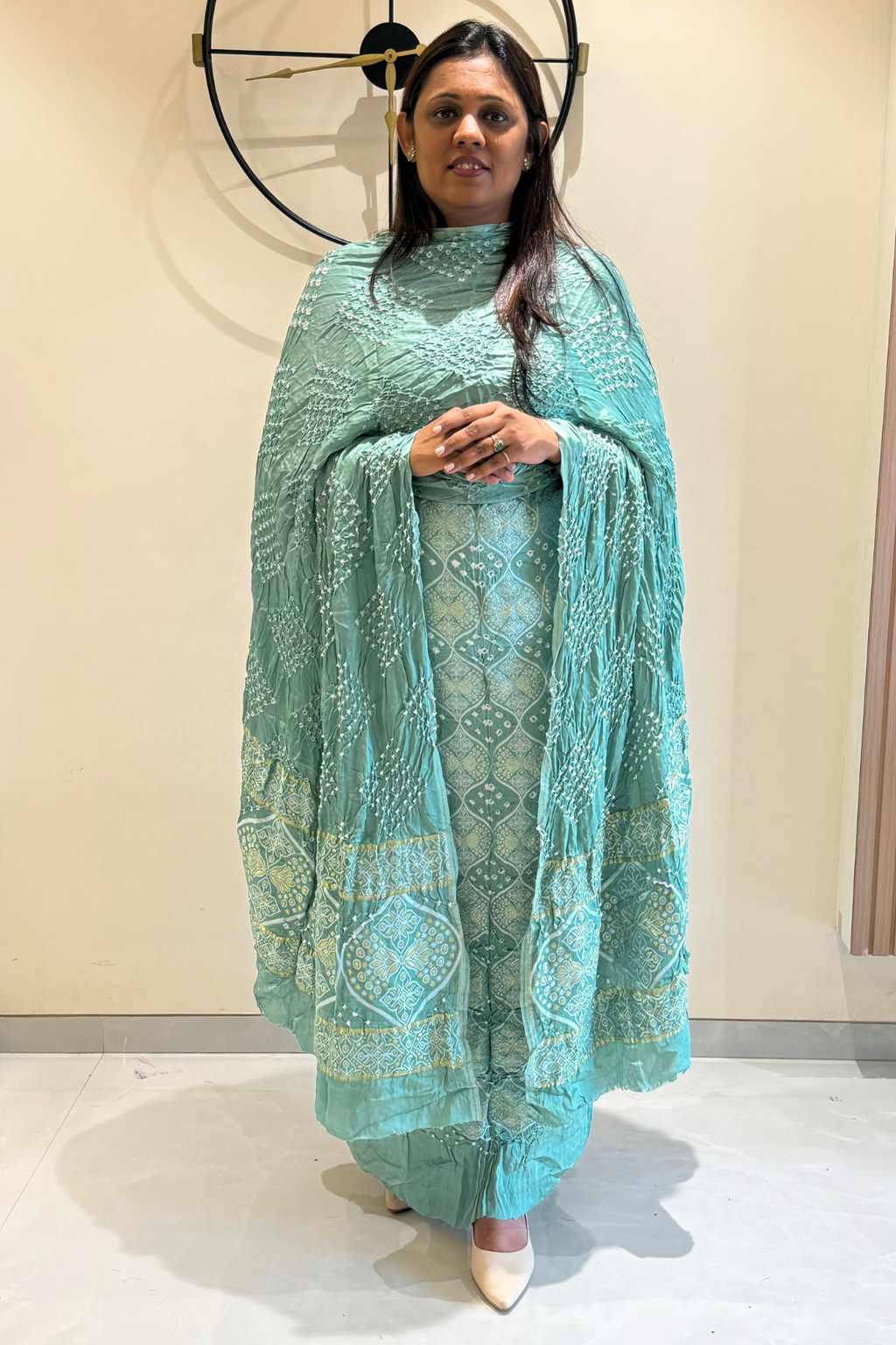 banarasi Upada weaving With bandhej - Sea Green