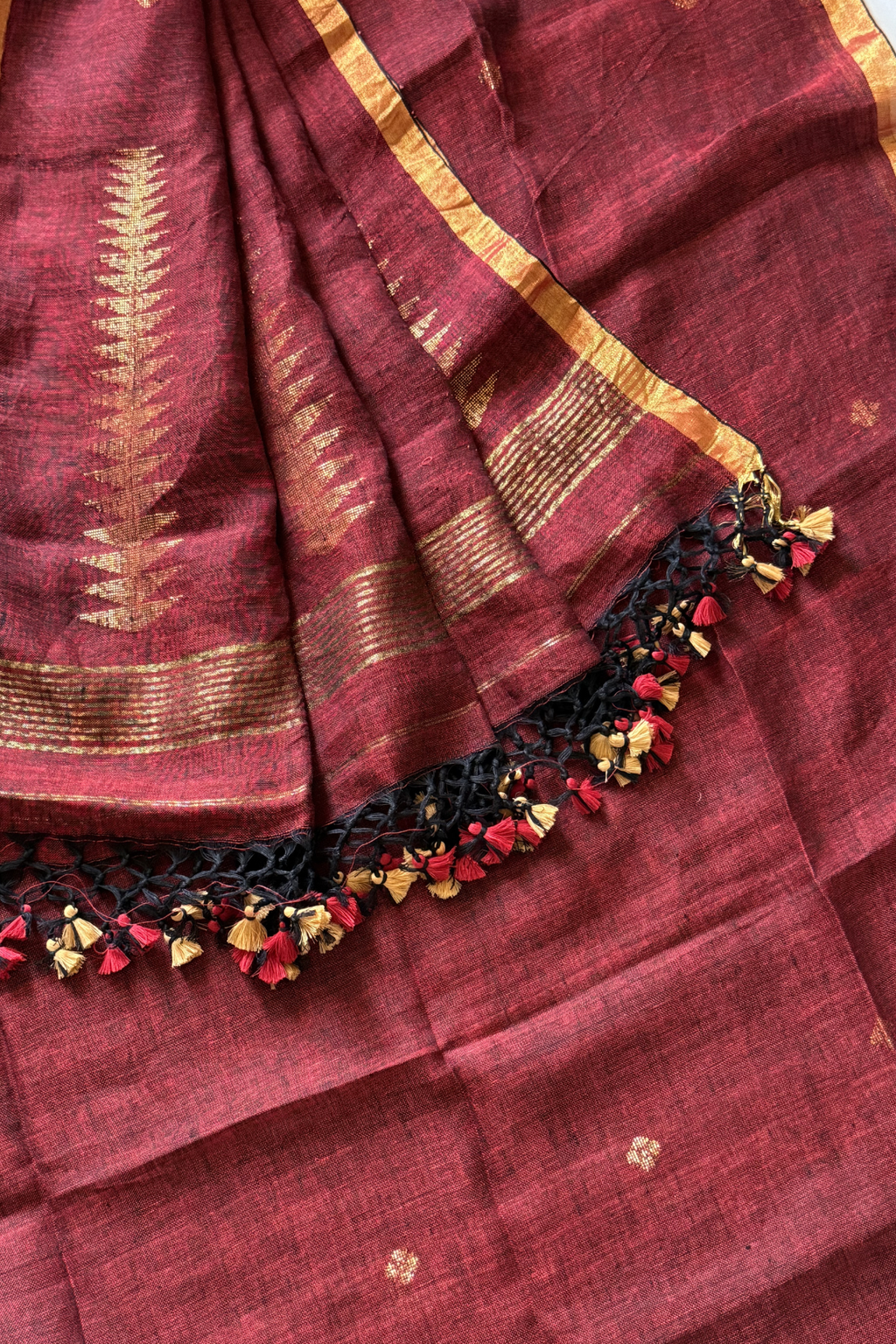 Jayshree Linen Jamdani 2 Pc Set –Red Maroon
