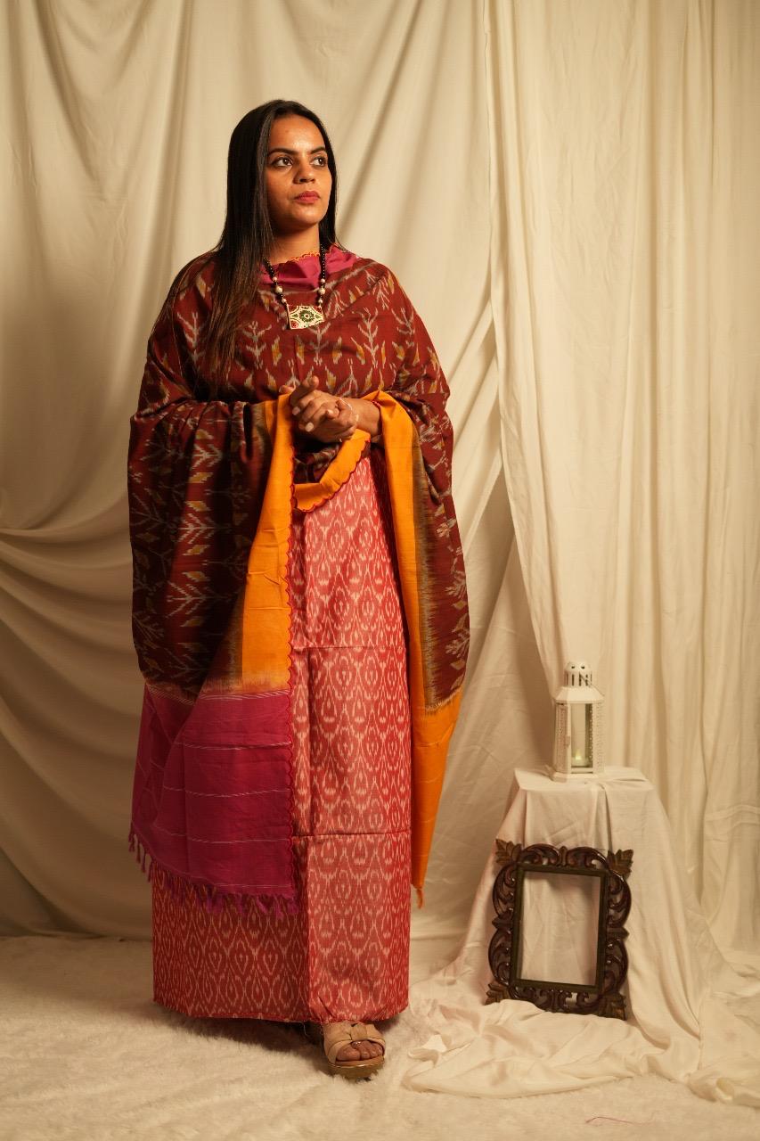 Handcrafted Ikkat Elegance – Pink & Maroonish Pink