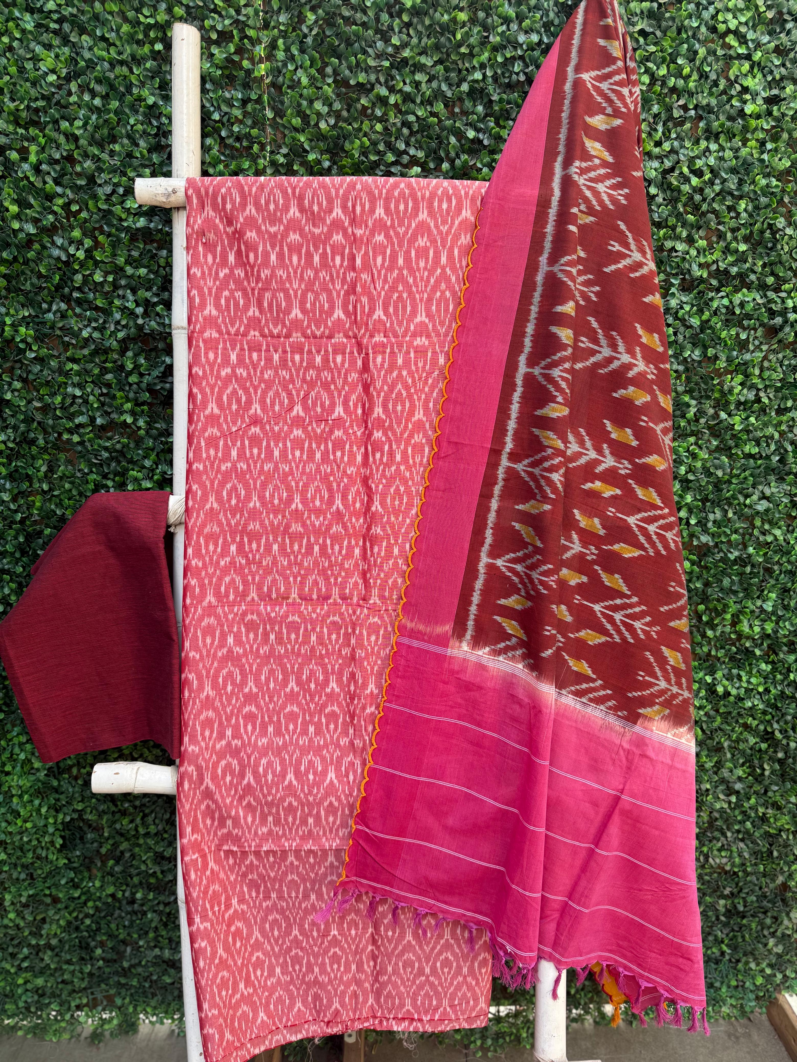 Handcrafted Ikkat Elegance – Pink & Maroonish Pink