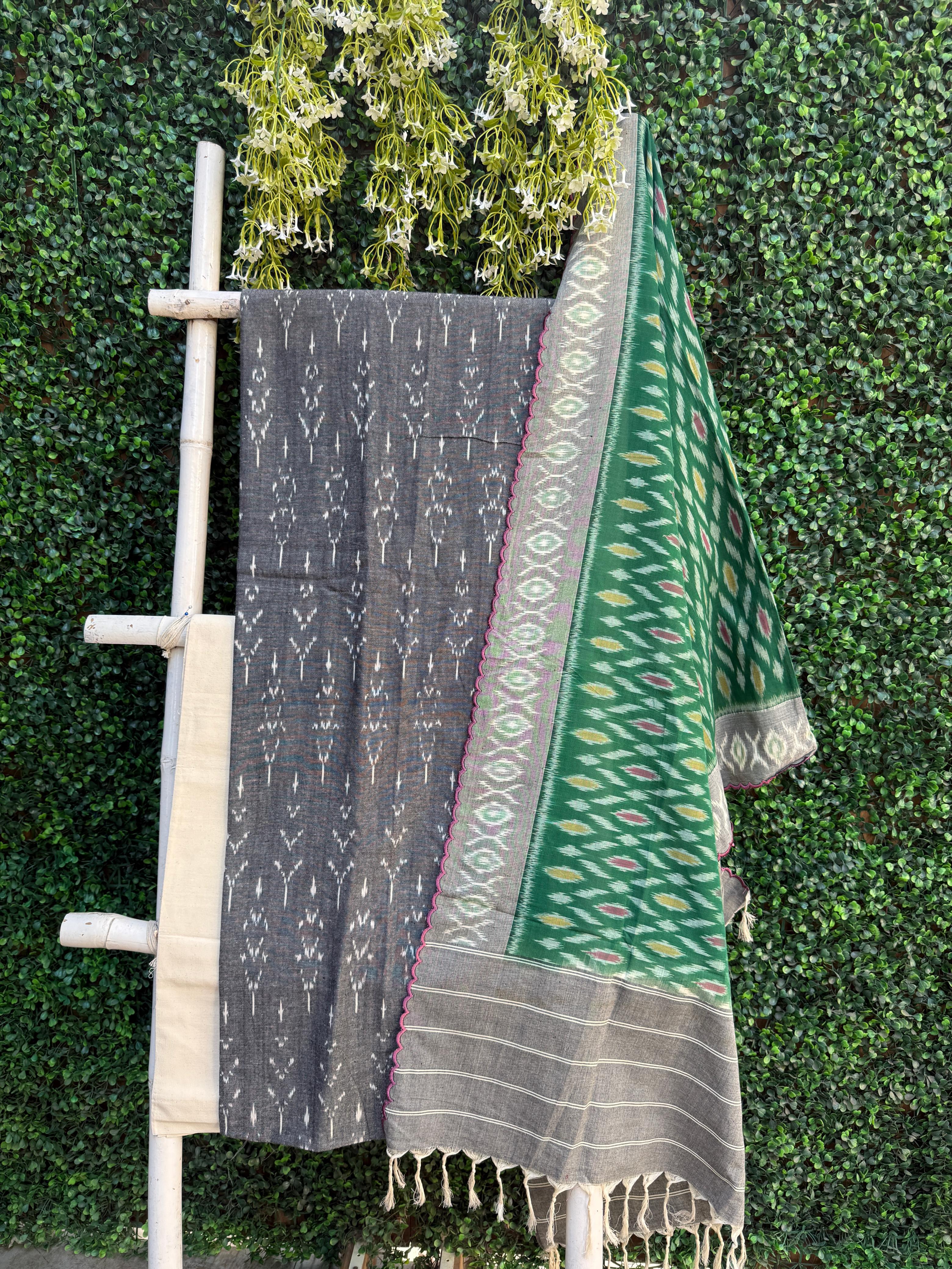 Handcrafted Ikkat Elegance – Grey & Green