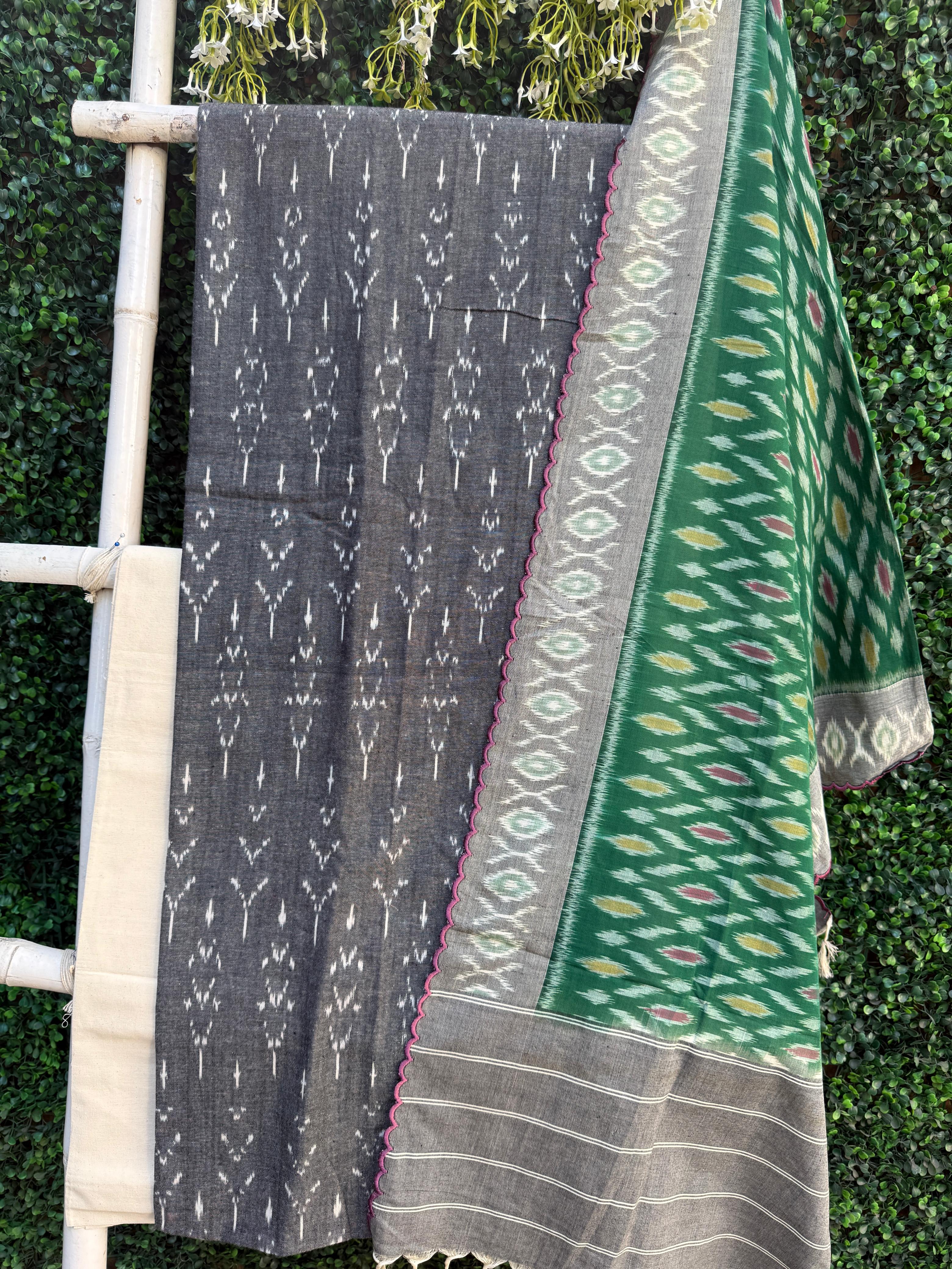 Handcrafted Ikkat Elegance – Grey & Green