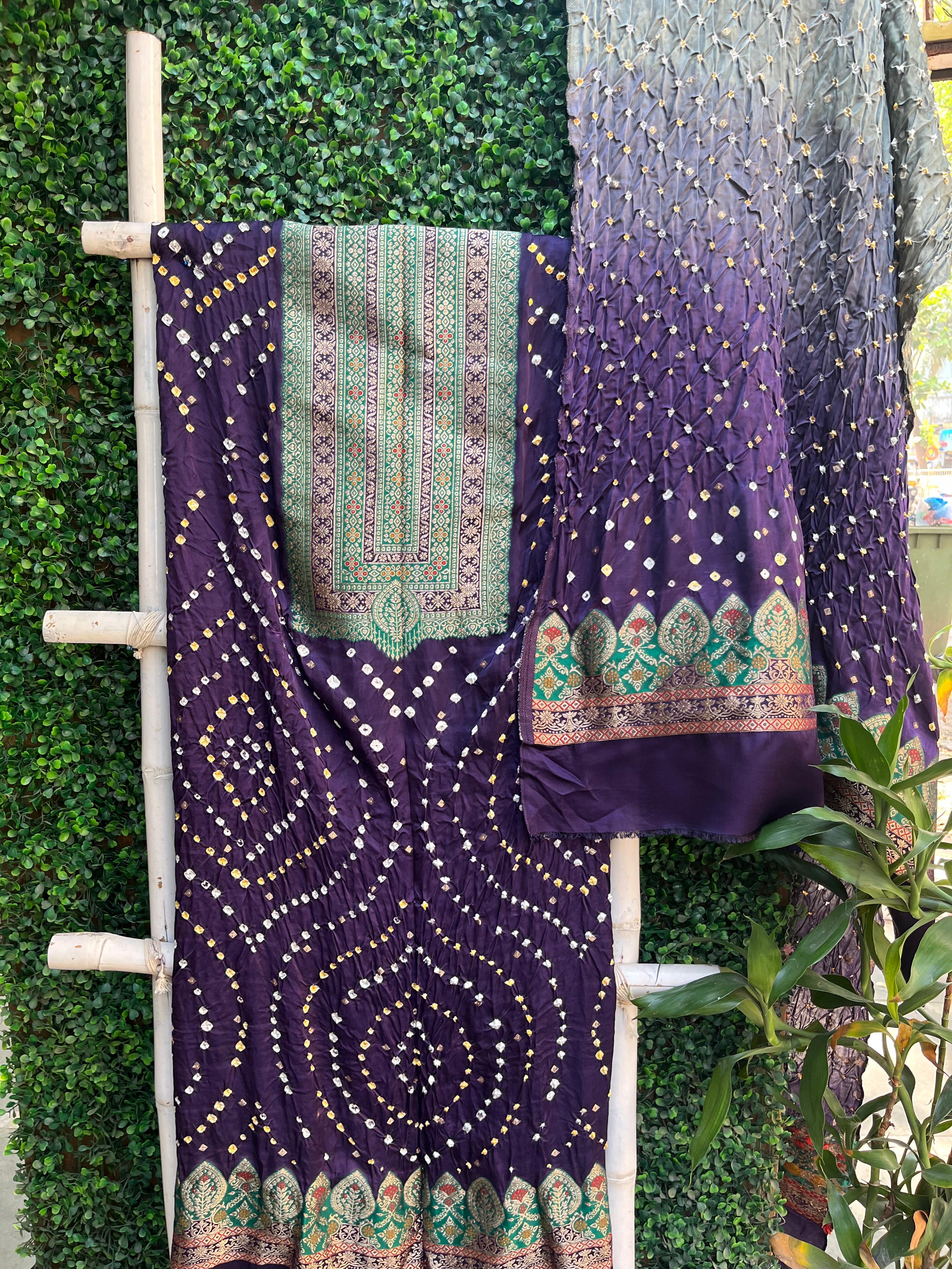 Purple Grey Banarasi Bandhej Elegance