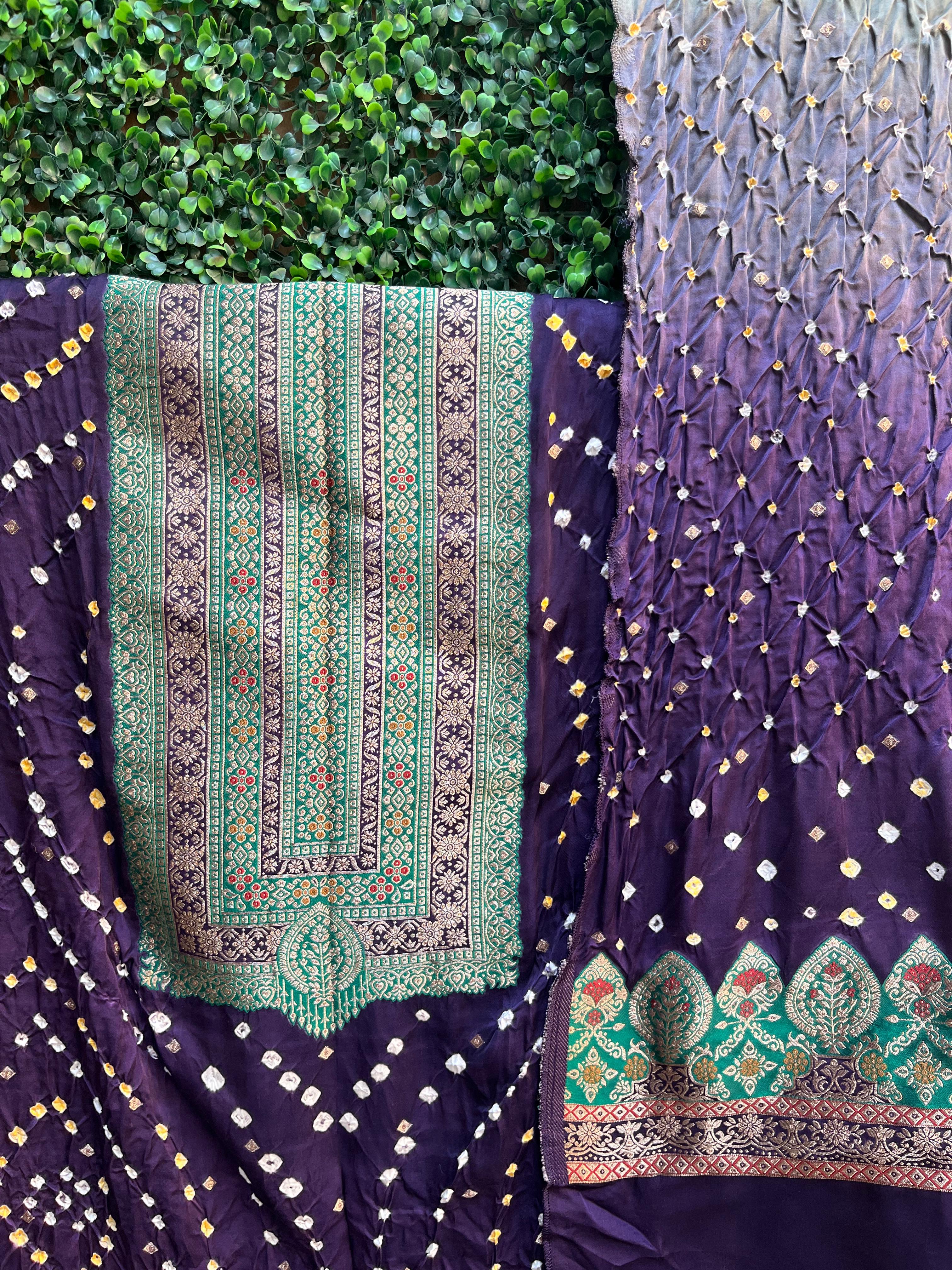 Purple Grey Banarasi Bandhej Elegance