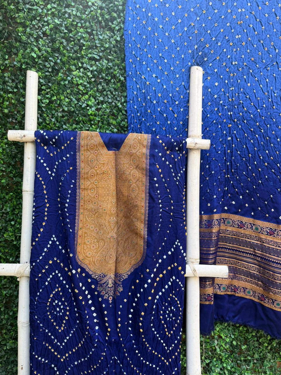 Royal Blue Banarasi Bandhej Elegance