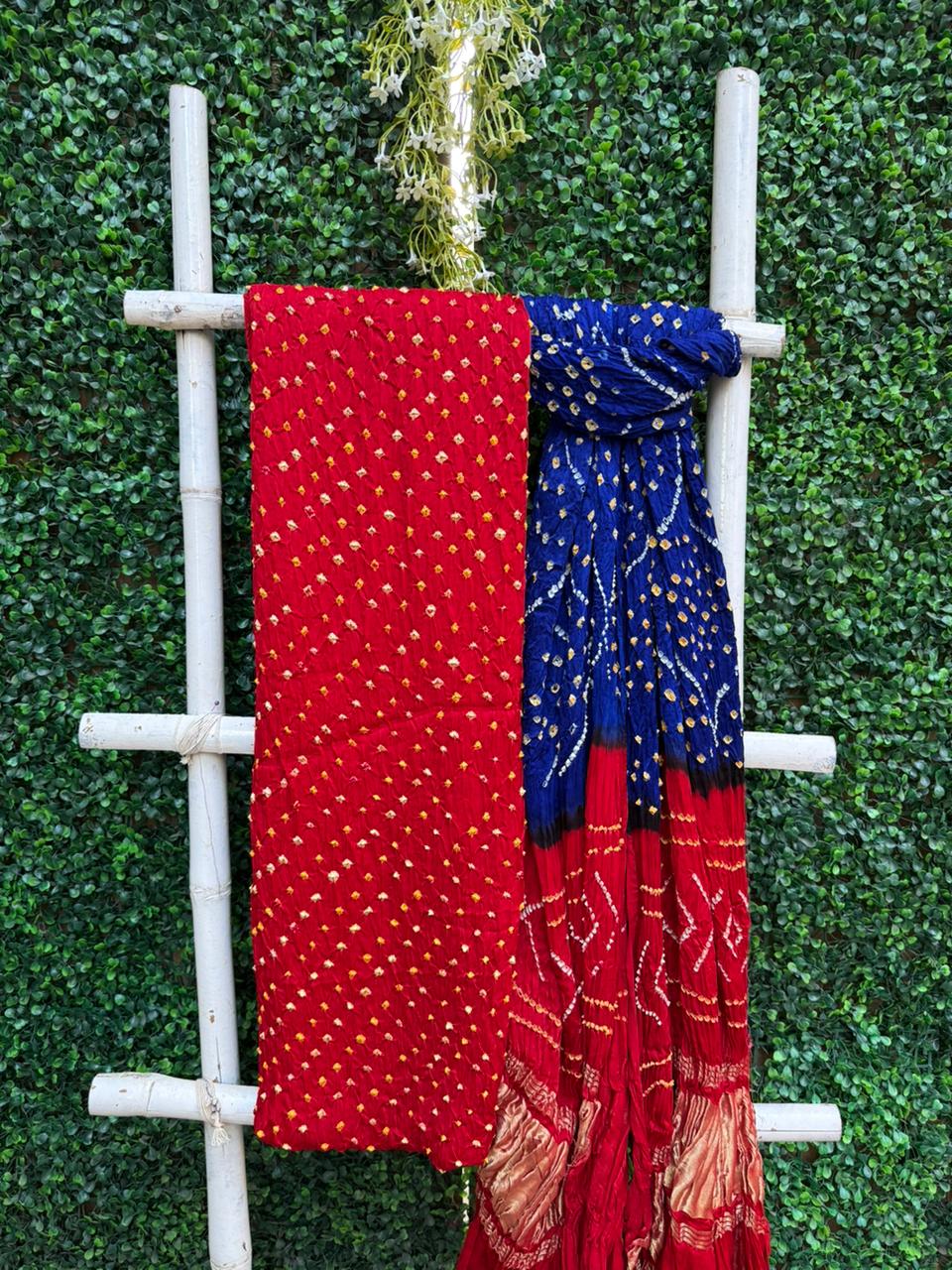 Red & Blue Bandhej Lagadi Patta Elegance