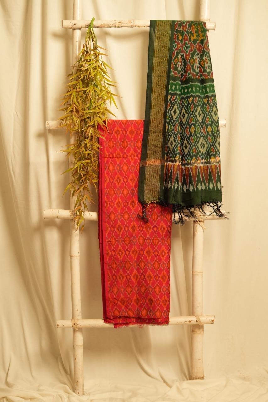 Handcrafted Sico Silk Ikkat Patola – Red & Green
