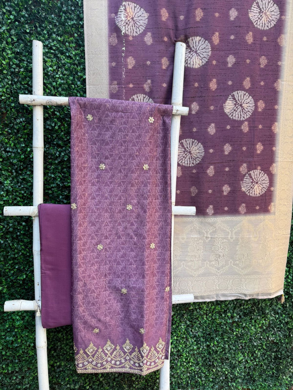 Pure Chanderi Silk Pastel Wine 3-Piece Suit