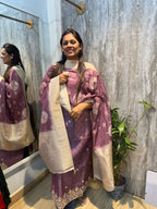 Pure Chanderi Silk Pastel Wine 3-Piece Suit